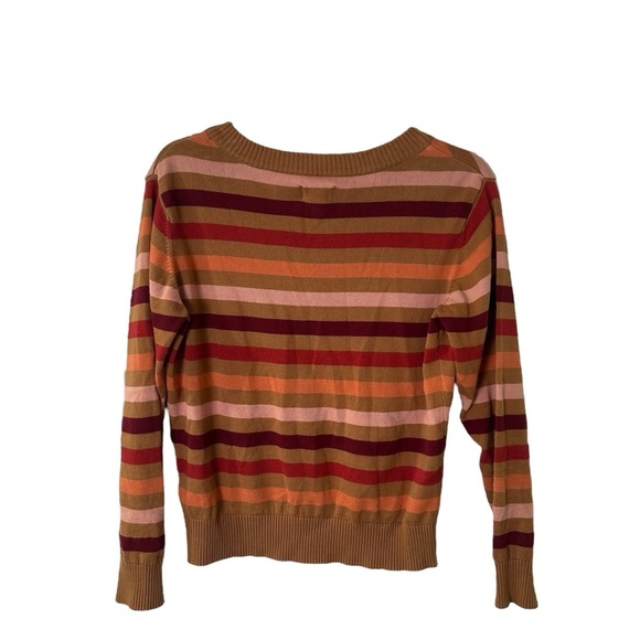 Pact Women’s XS Organic Cotton Tan Vail Stripe V-Neck Fine Knit Pullover Sweater - Picture 4 of 6